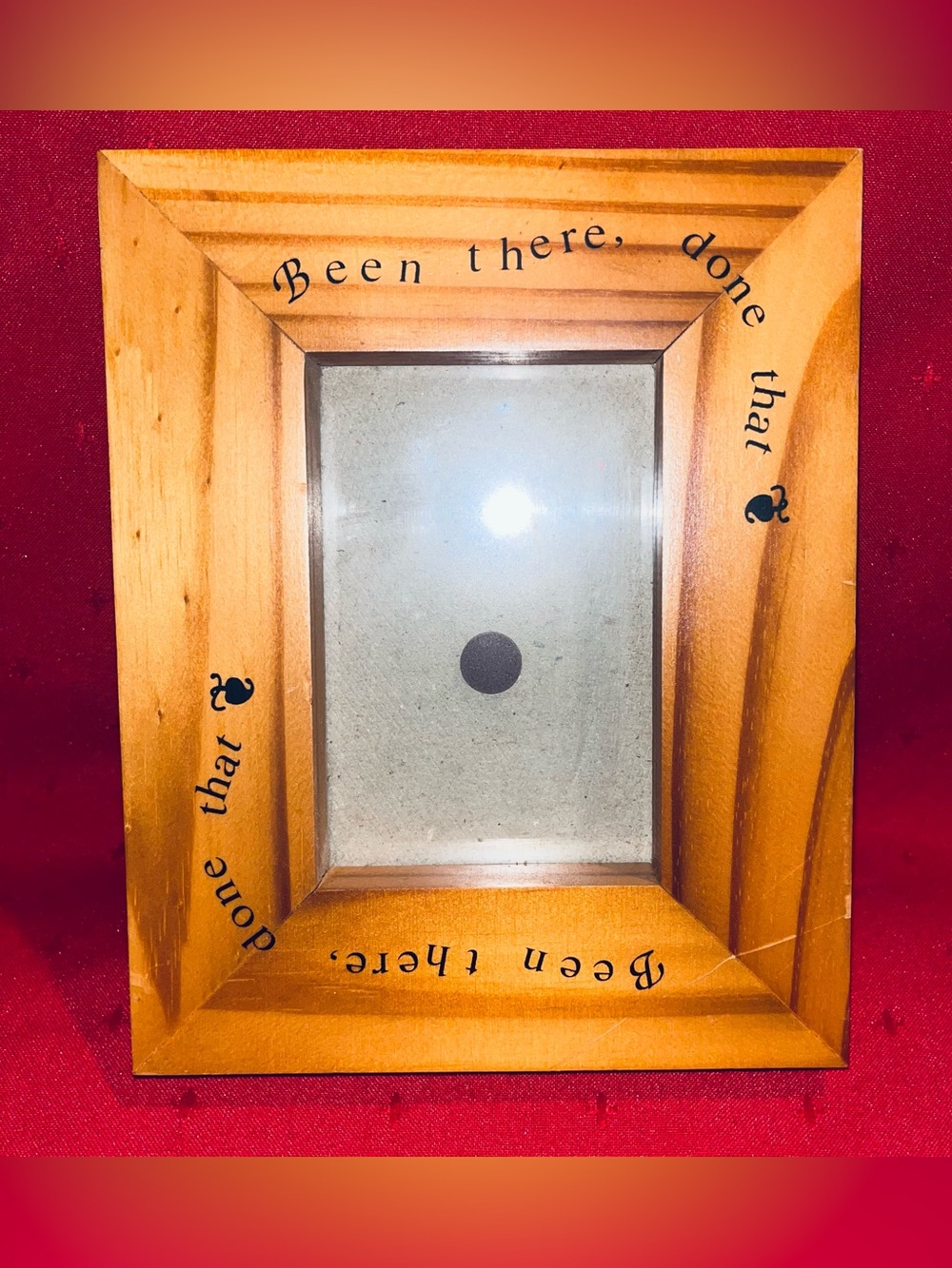 Vintage Wood Tone Picture Frame with 'Been there, done that' Accent